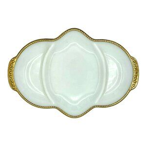 Fire King  Vintage Milk Glass Gold Trim 3 Section Dish Cottage Granny Core